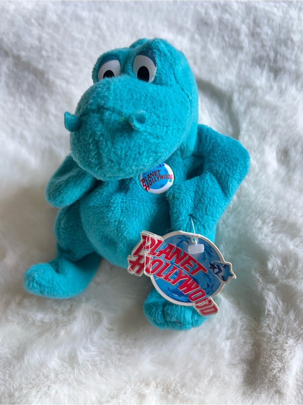 Vintage 1997 Planet Hollywood “Bubba” Dinosaur Plush Bean Bag Toy Blue Stuffed